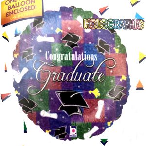 Glittering Grad Confetti Holo Round Foil Balloon 18” 1pk