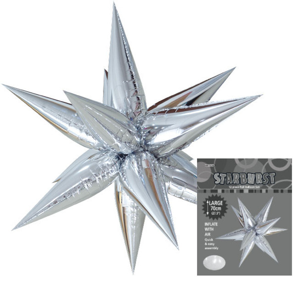 Glitz Silver Starburst Supershape Foil Balloon (27.5in-70cm)