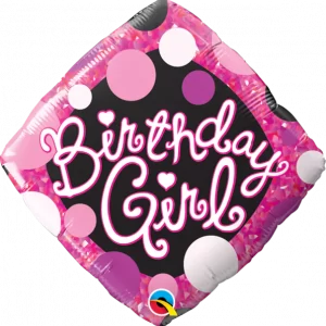 BIRTHDAY GIRL! PINK AND BLACK 18" DIAMOND FOIL BALLOON