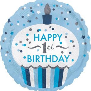 HAPPY 1ST BIRTHDAY! BLUE CUPCAKE 18" FOIL BALLOON