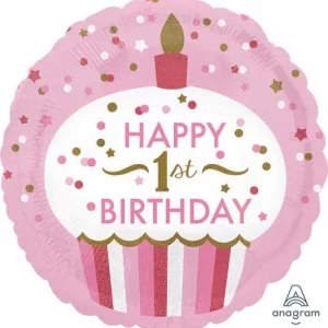 HAPPY 1ST BIRTHDAY! PINK CUPCAKE 18" FOIL BALLOON