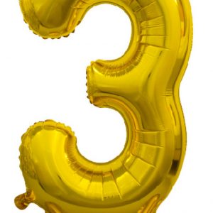 Gold "3" Standing Air Filled Numeral Foil Balloon 76.2cm (30")