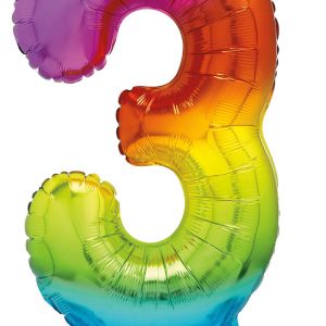 Rainbow "3" Standing Air Filled Numeral Foil Balloon 76.2cm (30")