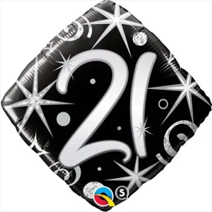 21st Birthday Black and Silver Diamond 18" Foil Balloon