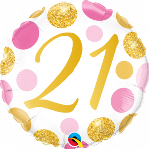 21st Birthday Pink and Gold Dots 18" Foil Balloon