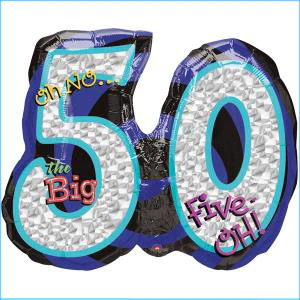 50th Birthday Blue and Silver 27" Supershape Foil Balloon