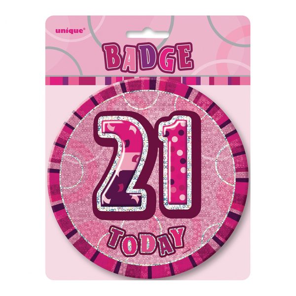 21st birthday badge pink