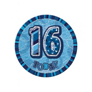 16th birthday badge blue