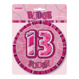 13th birthday badge pink