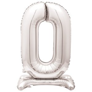 Silver "0" Standing Air Filled Numeral Foil Balloon 76.2cm (30")