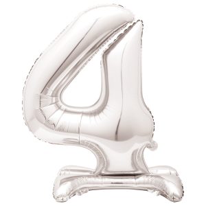 Silver "4" Standing Air Filled Numeral Foil Balloon 76.2cm (30")