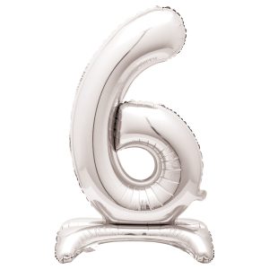 Silver "6" Standing Air Filled Numeral Foil Balloon 76.2cm (30")