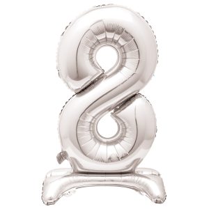Silver "8" Standing Air Filled Numeral Foil Balloon 76.2cm (30")