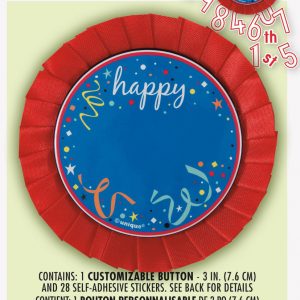 "CONFETTI BIRTHDAY" BADGE WITH STICKERS - BLUE