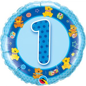 1st Birthday Blue Teddy Bears 18" Foil Balloon