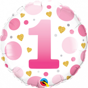 1st Birthday Pink Dots 18" Foil Balloon