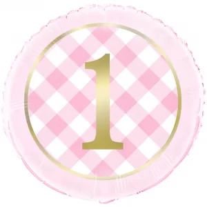 1st Birthday Pink Plaid Design 18" Foil Balloon