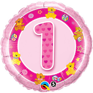 1st Birthday Pink Teddy Bears 18" Foil Balloon