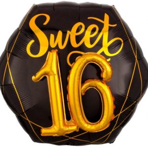 Sweet 16th Black and Gold 27" Foil Multi-Balloon
