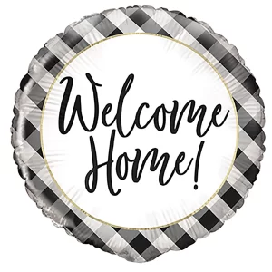 Welcome Home! Black Plaid Design 18" Foil Balloon
