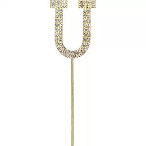 Gold Diamante Letter U Cake Topper