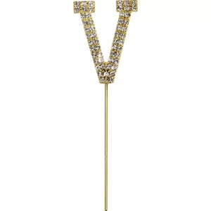 Gold Diamante Letter V Cake Topper