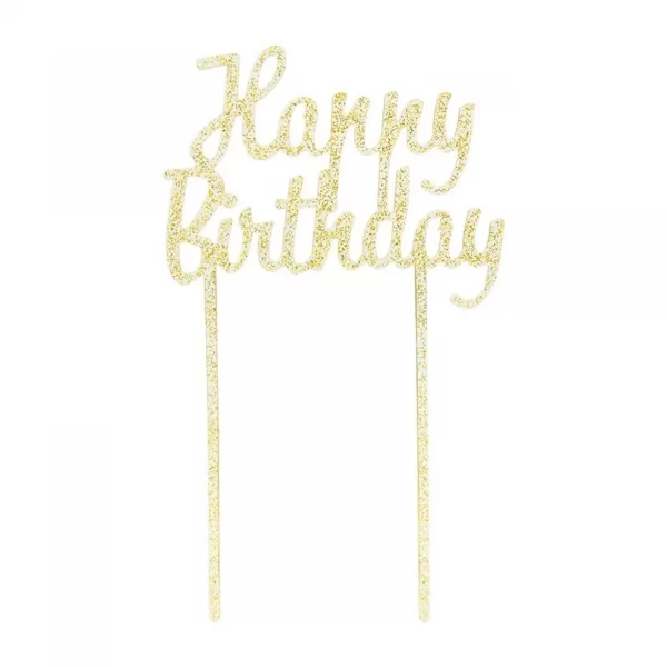 Happy Birthday Gold Glitter Acrylic Cake Topper - Peci Australia Pty Ltd