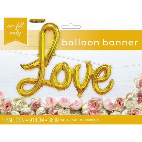 Love Balloon Banner Gold