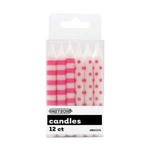 Dots & Stripes Candles Hot Pink 12 Pack