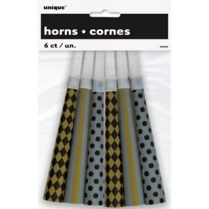 Fancy Horns Black, Silver & Gold Assorted 6 Pack