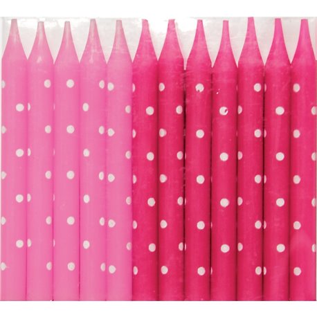 Pink Polka Dot Candles, Pack of 24 pieces