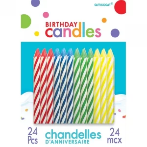 STRIPED CANDY BIRTHDAY CANDLES (SET OF 24)