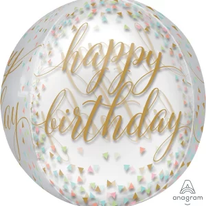 Orbz XL Happy Birthday Pastel Confetti Clear