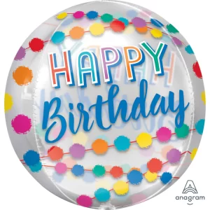 Orbz XL Happy Birthday Rainbow Puffs Clear Foil Balloon