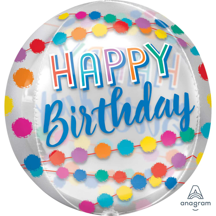 Orbz XL Happy Birthday Rainbow Puffs Clear Foil Balloon