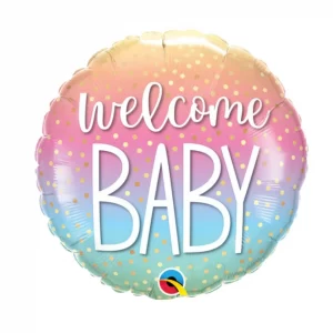 WELCOME BABY CONFETTI DOTS ROUND BALLOON STANDARD FOIL 45CM