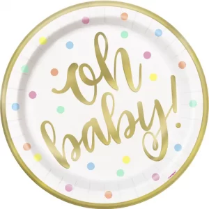 Oh Baby! Colourful Large Round Paper Plates (Pack of 8)