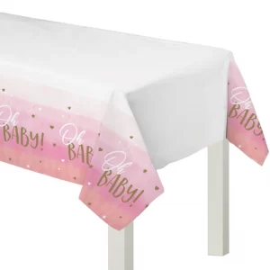 Oh Baby! Pink Plastic Tablecover (1.37m x 2.59m)