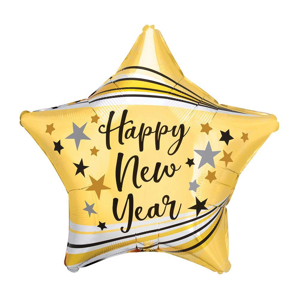 Standard XL Star Happy New Year Bursts & Stars Foil Balloon