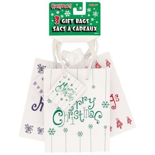 3 Gift Bags White Christmas Small