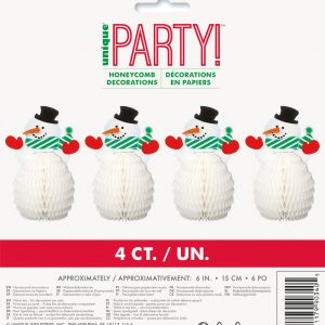 SNOWMAN 4 MINI HONEYCOMB DECORATIONS 15CM (6")