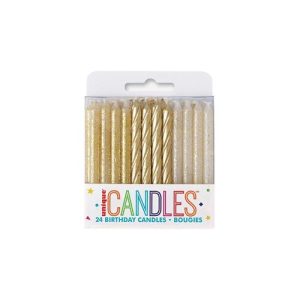 24 Gold & Gold Glitter Assorted Spiral Candles