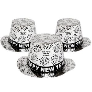 HAPPY NEW YEAR TOP HAT, GOLD & BLACK