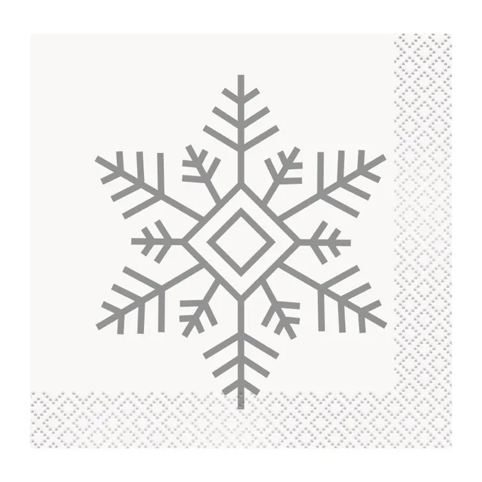 Silver & Gold Snowflakes Small Napkins / Serviettes (Pack Of 16)