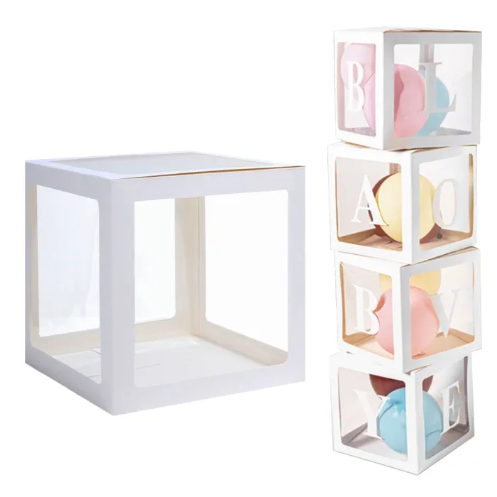 White Balloon Box With Baby & Love Letters (30cm)