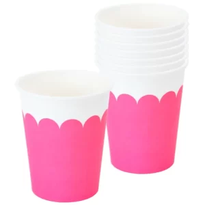 Hot Pink & White Scalloped Paper Cups