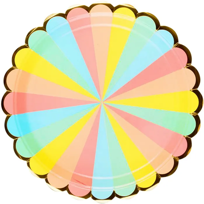 Pastel Rainbow Candy Stripe Large Paper Plates