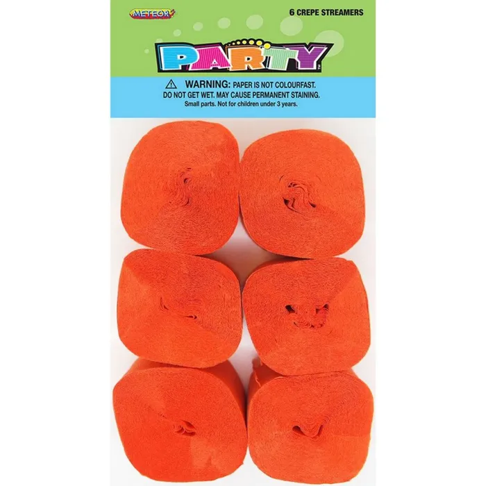 Orange Crepe Streamers (Pack Of 6)