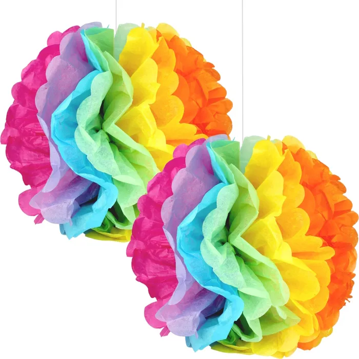 Tissue Paper Green Pom Poms, Paper Hanging Decorations, Mini Puff Balls. 