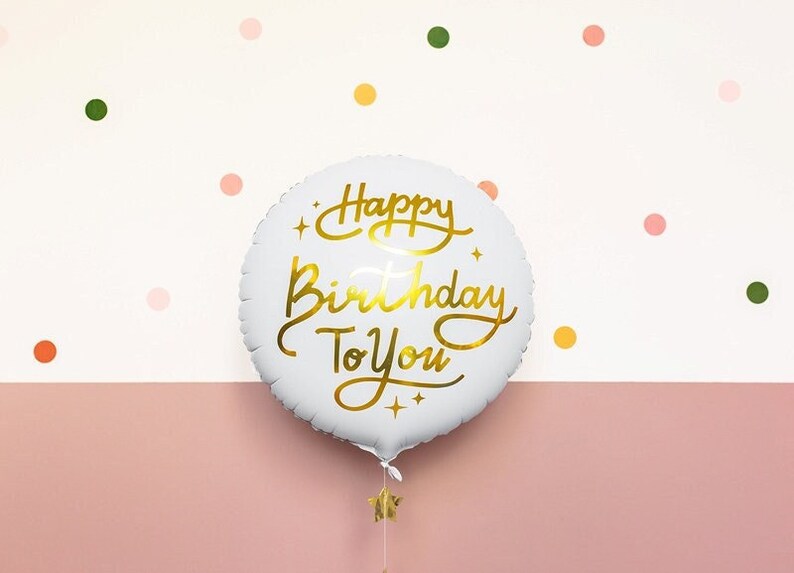 Happy Birthday Foil Balloon, 35cm, Gold and White